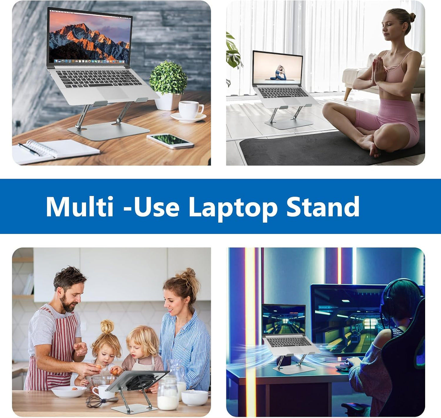 Laptop Cooling Stand with Fan and One Key Switch | Ergonomic Adjustable Height Desk Computer Holder for All 10-16''Laptops & Tablets Perfect for Gaming, DJ, Office - Gray