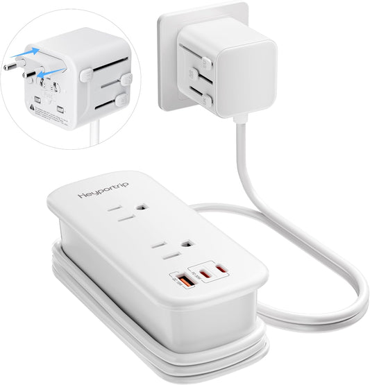 Universal Travel Adapter, PD 30W European Travel Plug Adapter with 2 USB-C & 1 USB-A Ports, International Power Adapter Fast Charging with 70in Power Cord for USA EU UK AUS