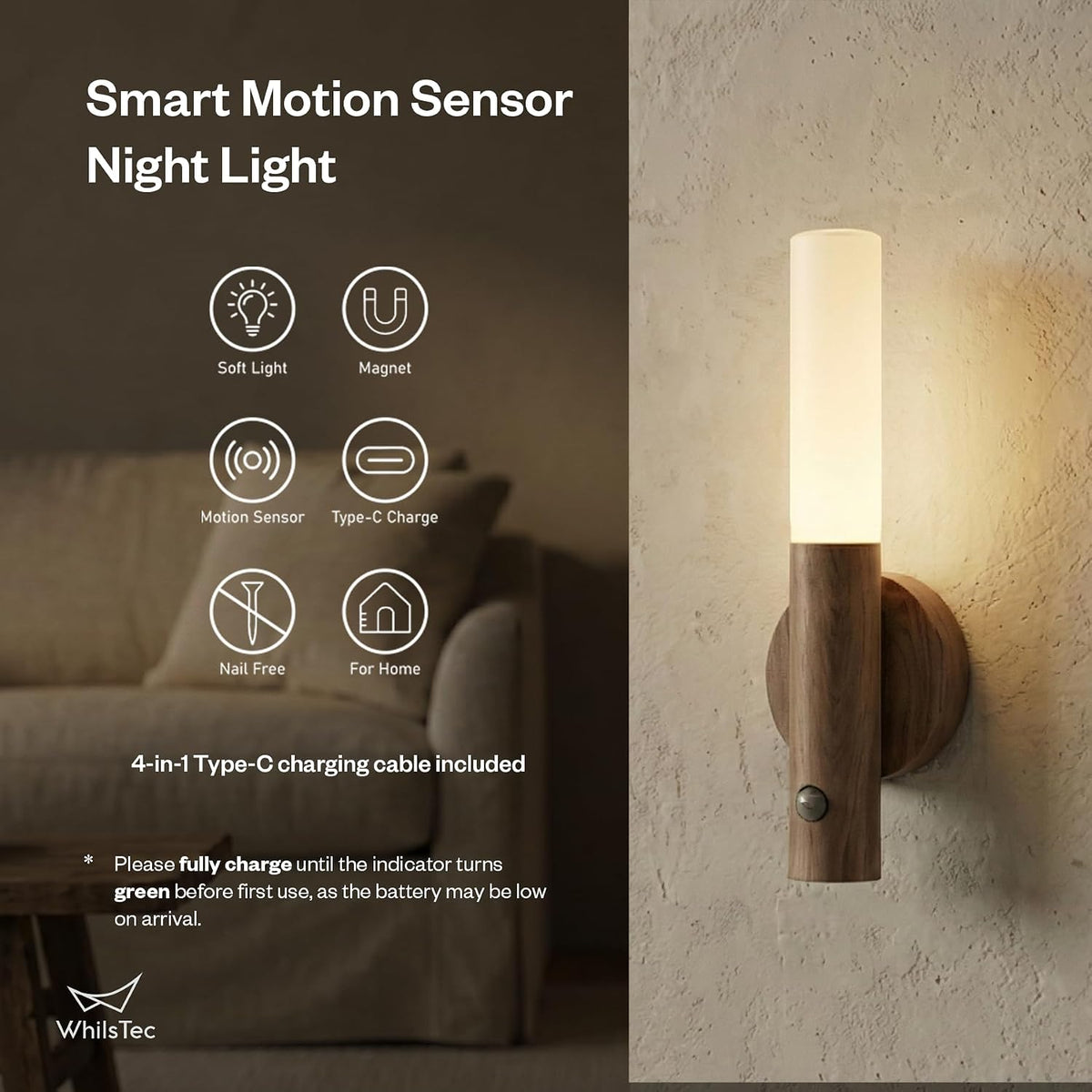 Motion Sensor Night Lights, Walnut Brown, 4 Pack