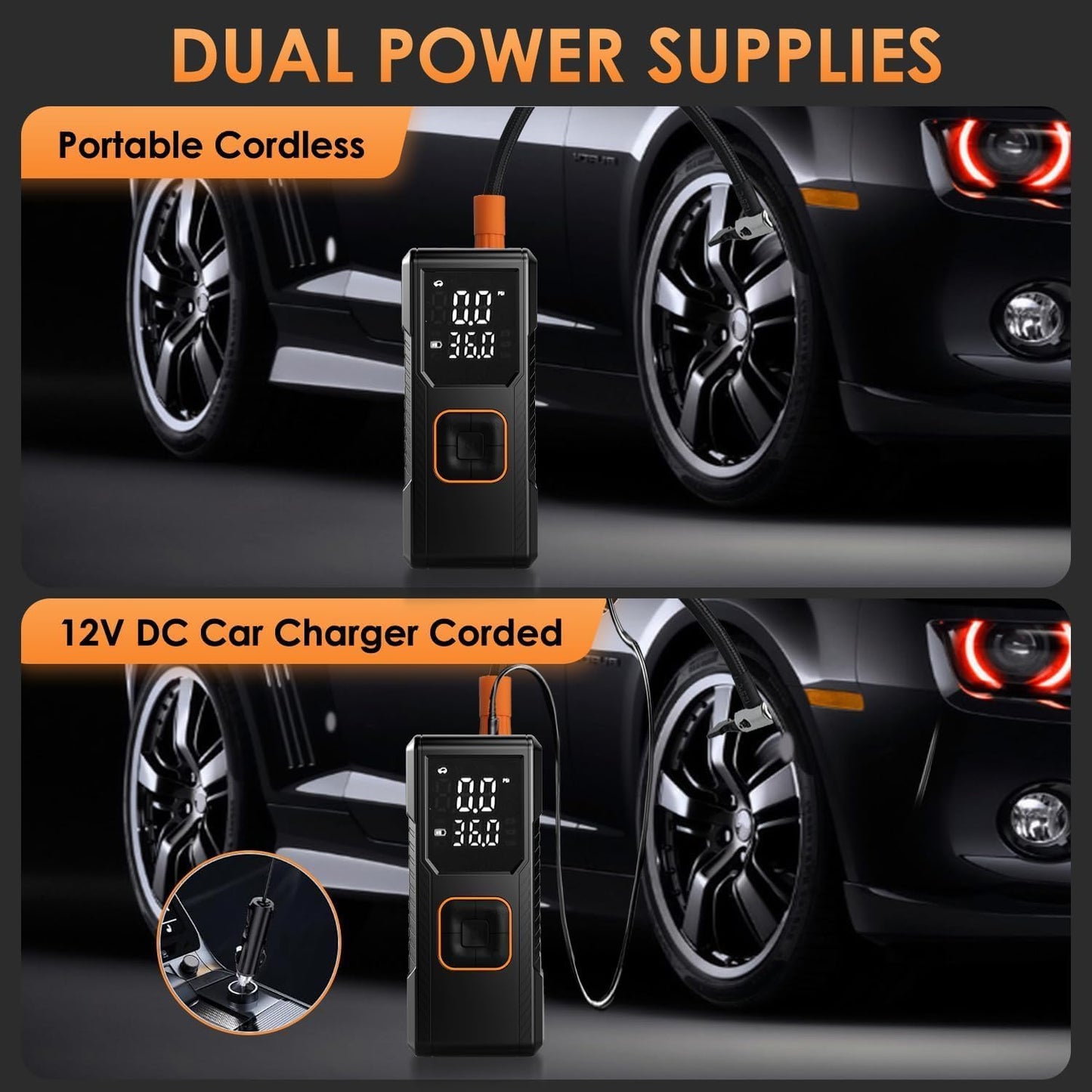 Tire Inflator Portable Air Compressor, 150PSI Cordless/12V DC Air Pump for Car Tires with Pressure Gauge, Auto Shut-Off, Faster Tire Inflator Bike Pump for Car, Motorcycle, Bicycle, Ball