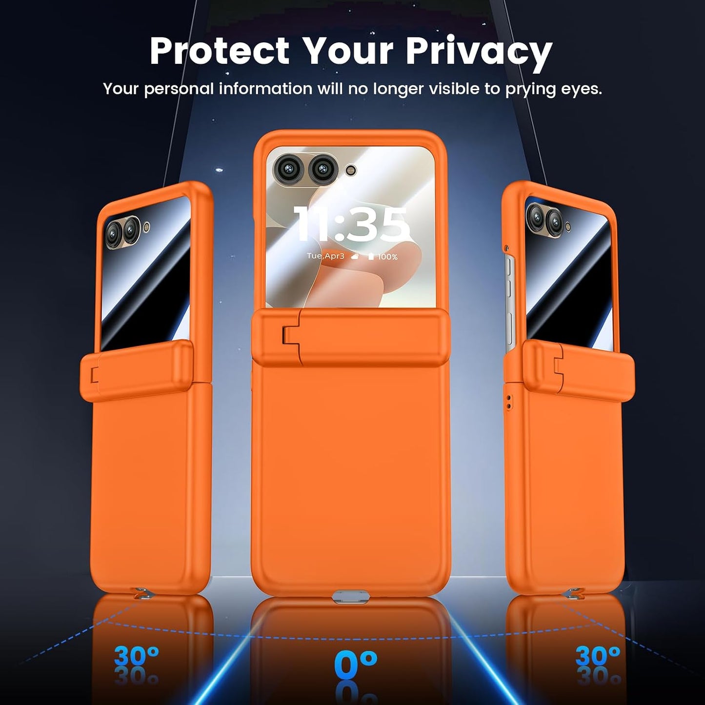 VEGO for Motorola Razr 2026/2025/2024 Case, Compatible with MagSafe Orange | Hinge Protection & Kickstand & Privacy Screen Protector, Magnetic Slim Hard PC Protective Cover for Moto Razr 2026 - Orange