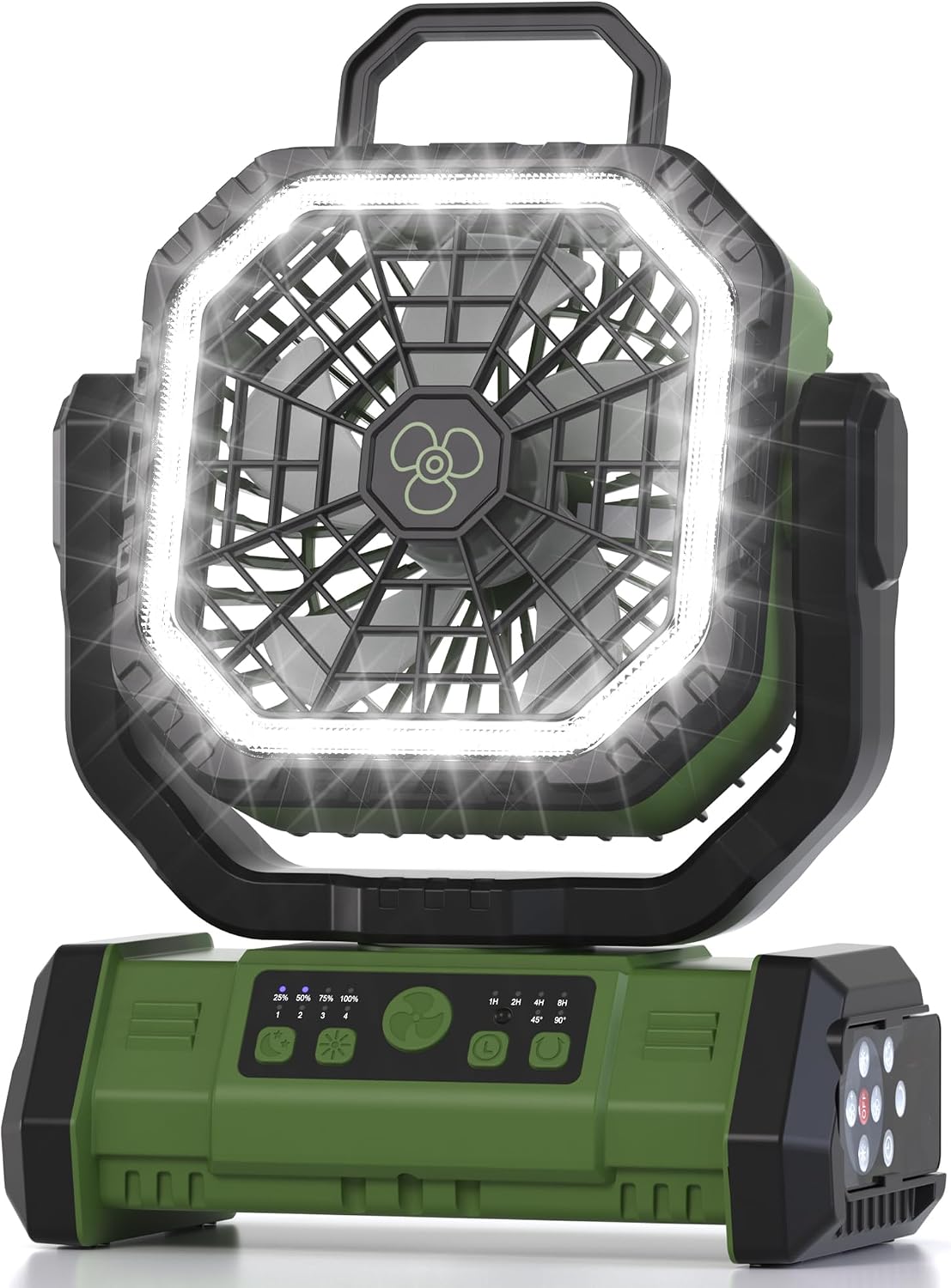 Honesorn 20000mAh Battery Powered Fan with LED Light & Remote, Green | 45°/90°Oscillating, Hanging Hook, 4 Speeds, 8H Timer, USB-C Charging, for Camping, Tent, Travel, Outdoor