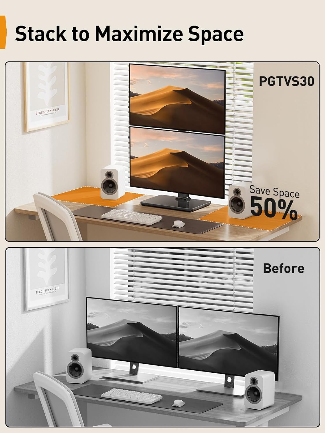Perlegear Dual Vertical Monitor Stand for 13–40 inch Screens up to 44 lbs