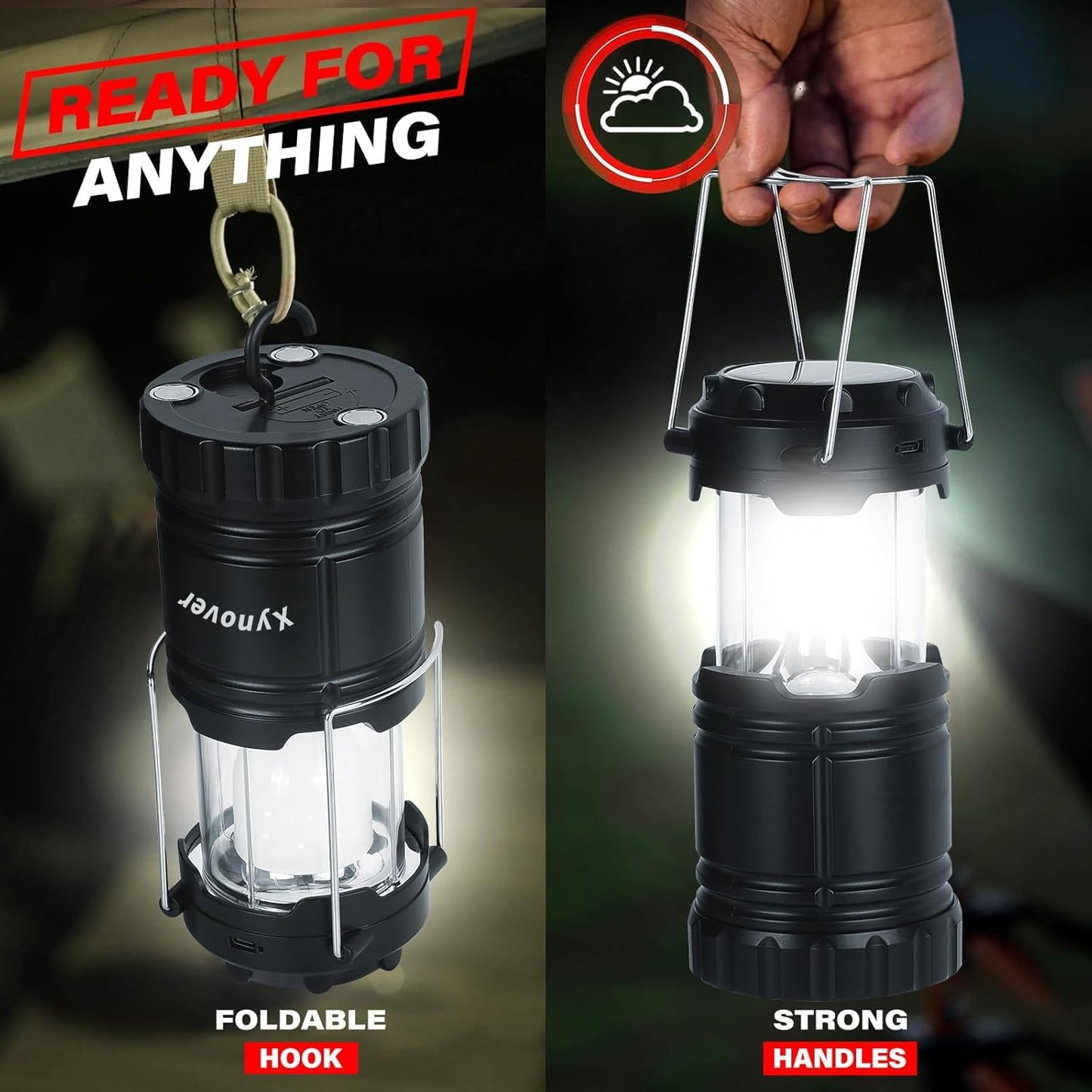 4-Pack Solar Camping Lanterns,Rechargeable LED with USB/Solar/AA Battery,Magnetic Base,Hanging Hook,Collapsible, Waterproof for Emergency, Hiking,Hurricane,Campsites,Lanterns for Power Outages