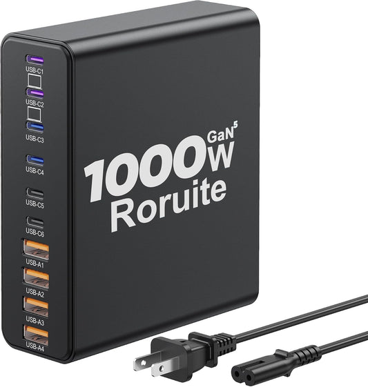 1000W USB C Charging Station, 120W PD GaN5 Super Fast USB C Charger Block | Type C for PC Laptop MacBook Pro/Air 10 Port Charger Compatible with iPhone 17 16 15 14 13 12 Pro Max, iPad, Galaxy