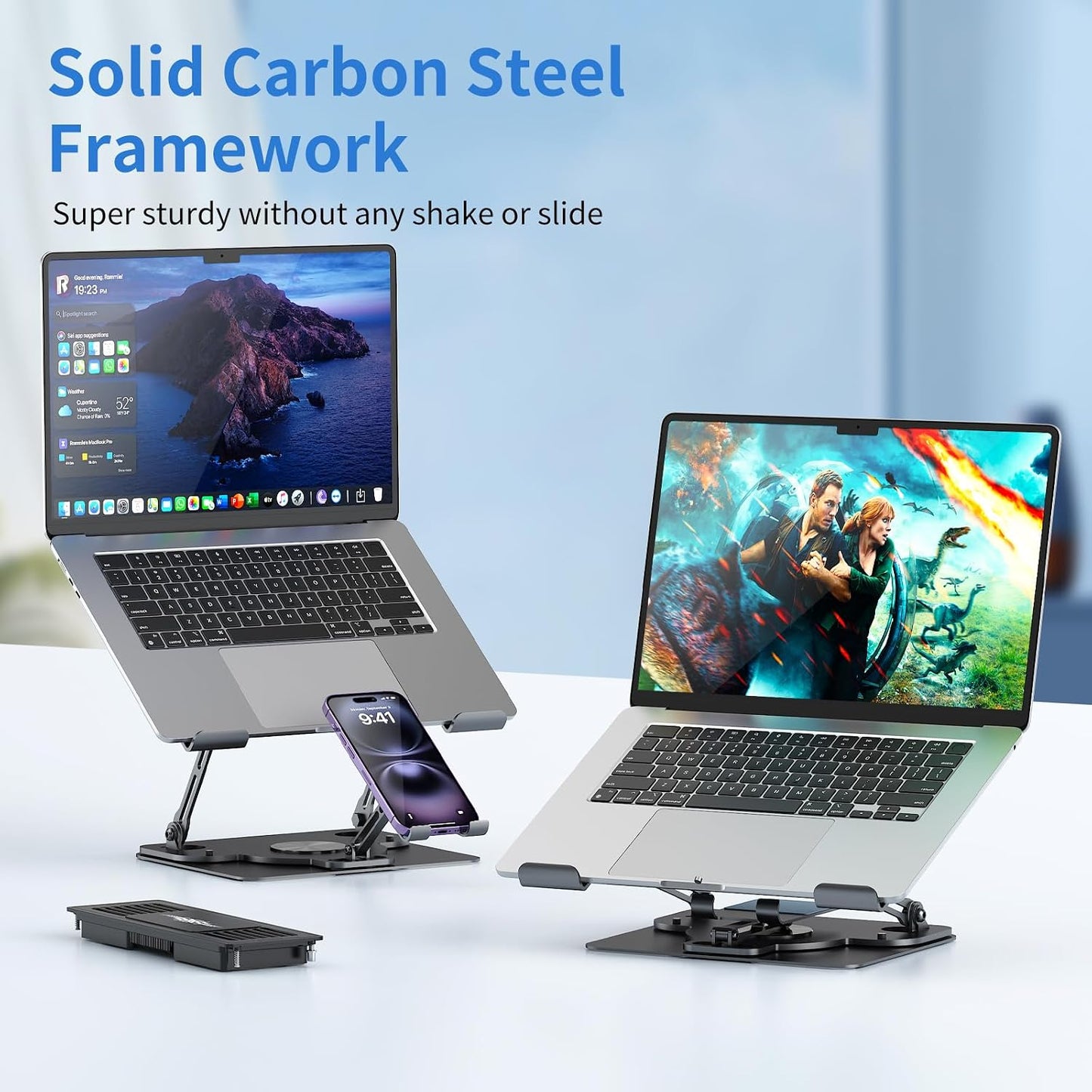 Laptop Cooling Pad with Detachable Fan & Cooler, 2-in-1 Laptop & Phone Stand, Adjustable Angle, 360° Rotatable Base, Carbon Steel, Ultra-Quiet & Super Sturdy for Laptop (Black)