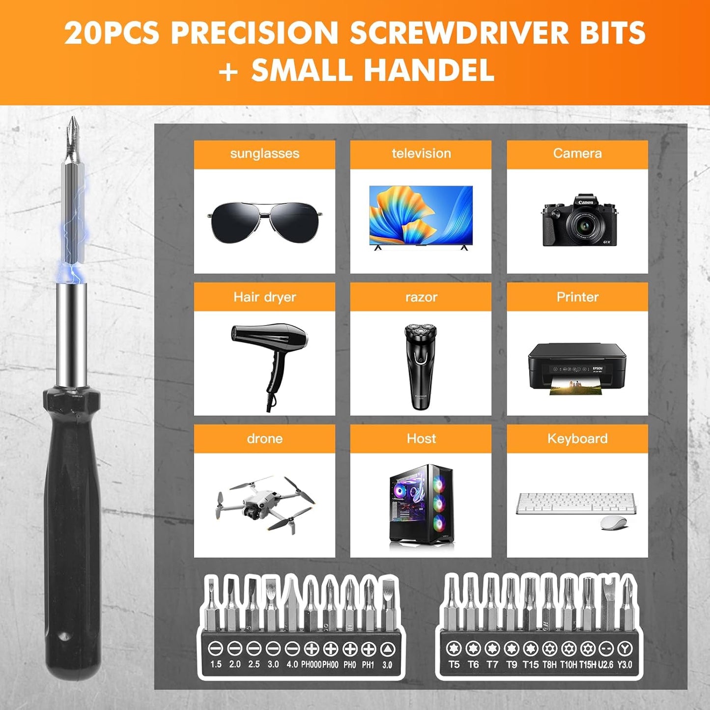 237-Piece Screwdriver Bit Set with Ratchet & Security & 20 Precision Bits | Chrome vanadium steel. Includes standard, security & 20 precision bits + dedicated handle. For home, auto, electronics