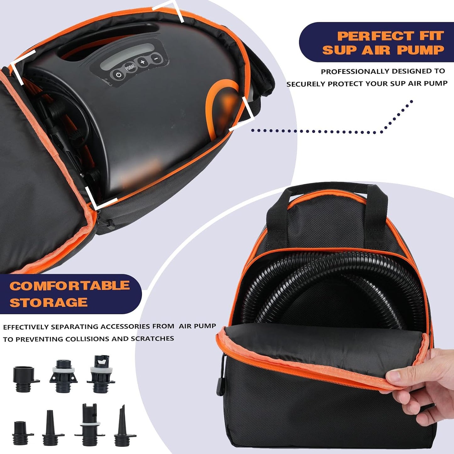Carrying Waterproof Bag Compatible with OutdoorMaster Paddle Board Pump The SHARK/The Dolphin SUP Pump, Electric air pump bag Portable Storage Pocket for Paddle Board Accessories(Box Only)