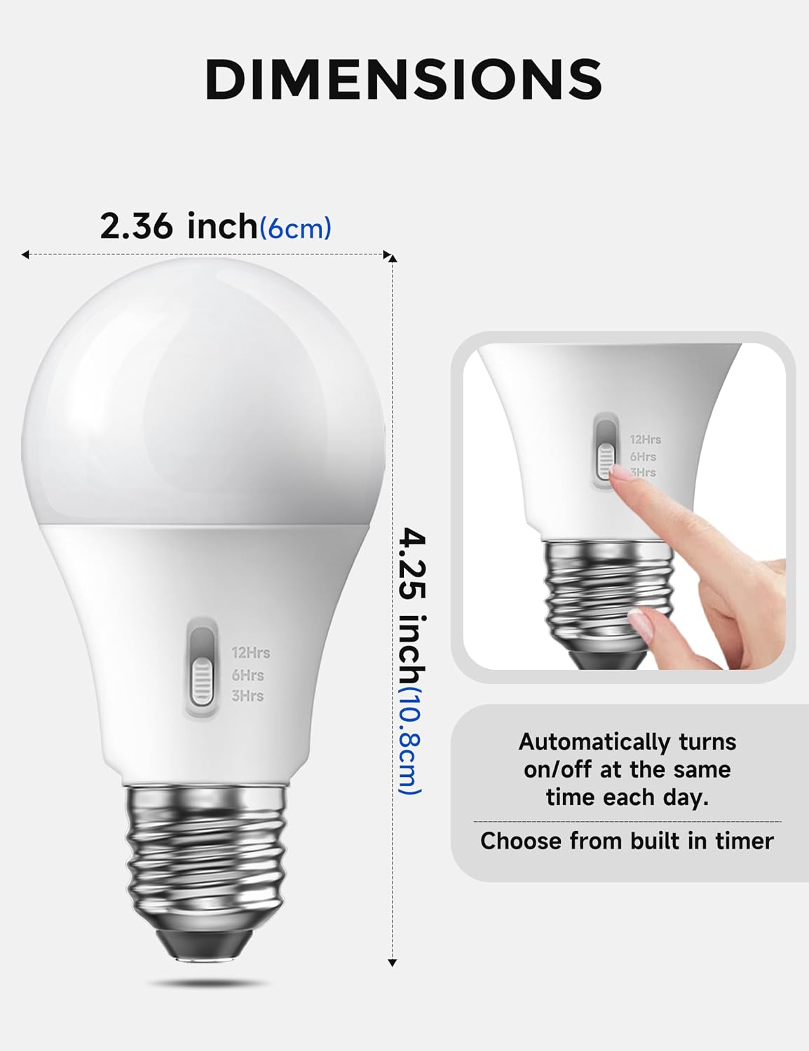Timer Light Bulb 100W Equivalent, 13W 5000K Bright White, A19 E26 LED, 4pcs
