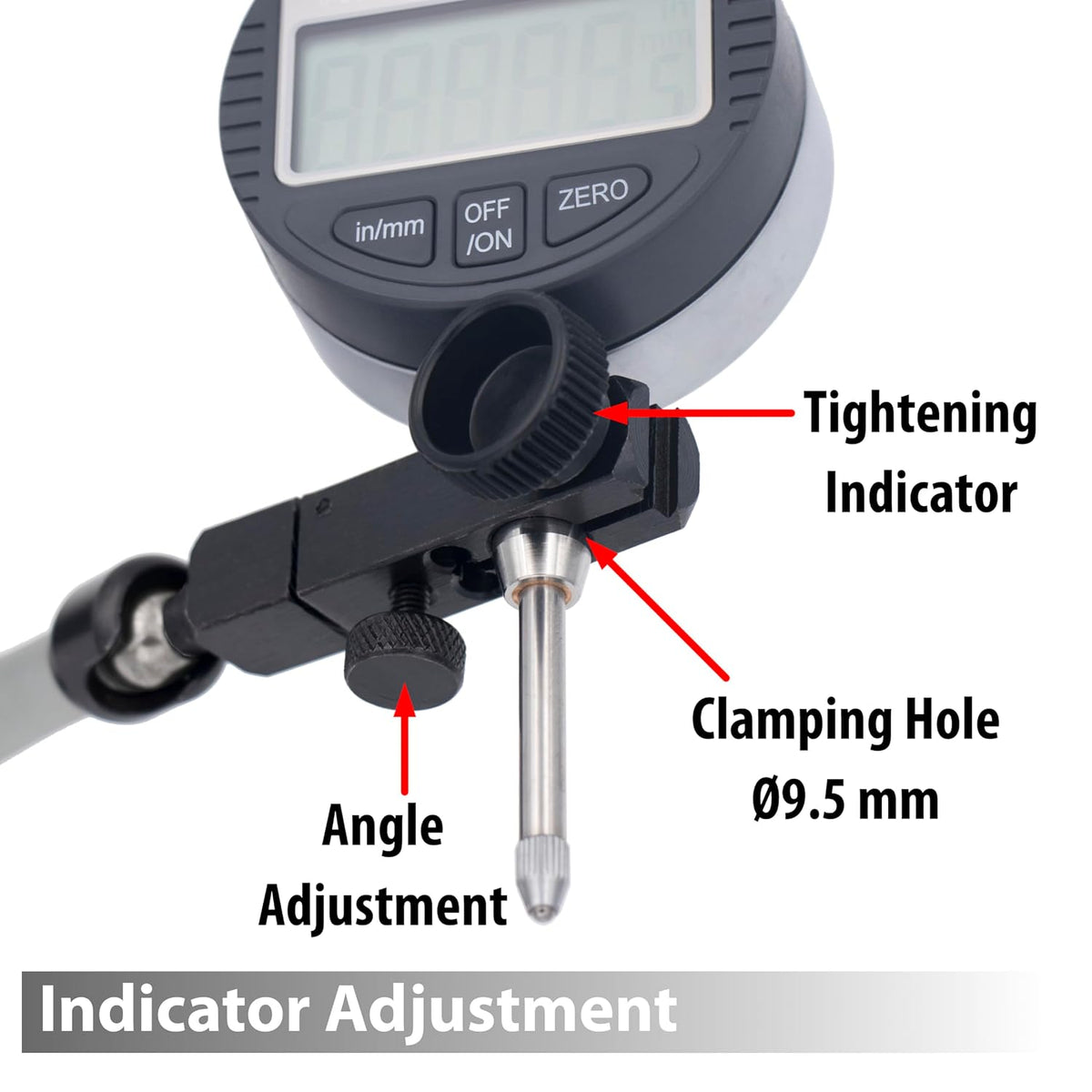 Digital Indicator with Magnetic Base Holder Stand, DIBR-0105 0-1 Inch/25.4mm, Inch/Metric Conversion, Auto Off