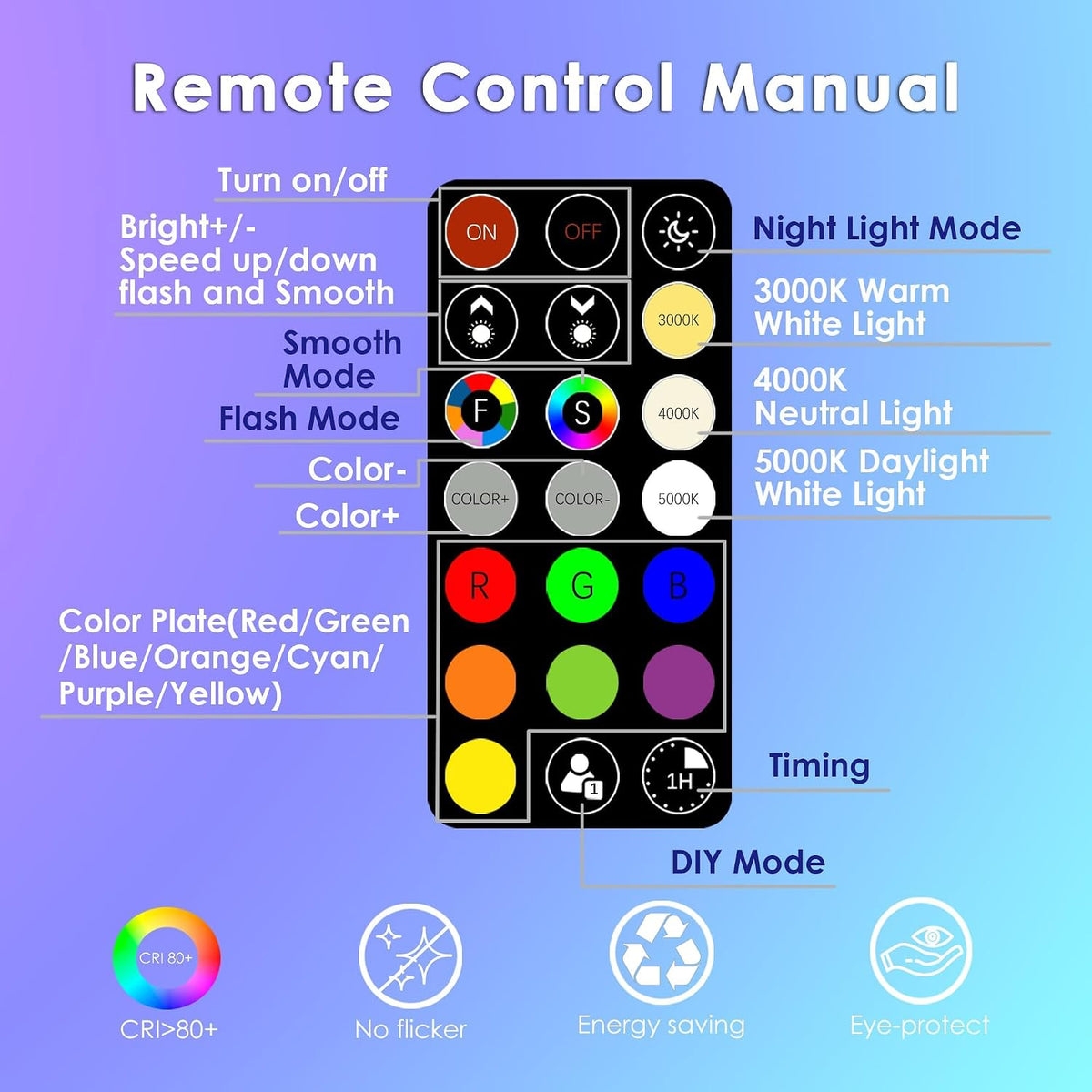 FTL GU10 LED Bulbs Color Changing Light Bulbs with Remote Control, Dimmable 2700K-6000K RGB Colored Light Bulbs 5W 40W Equivalent, 30 Colors, Timer, Spotlight for Track Lighting, 6-Pack