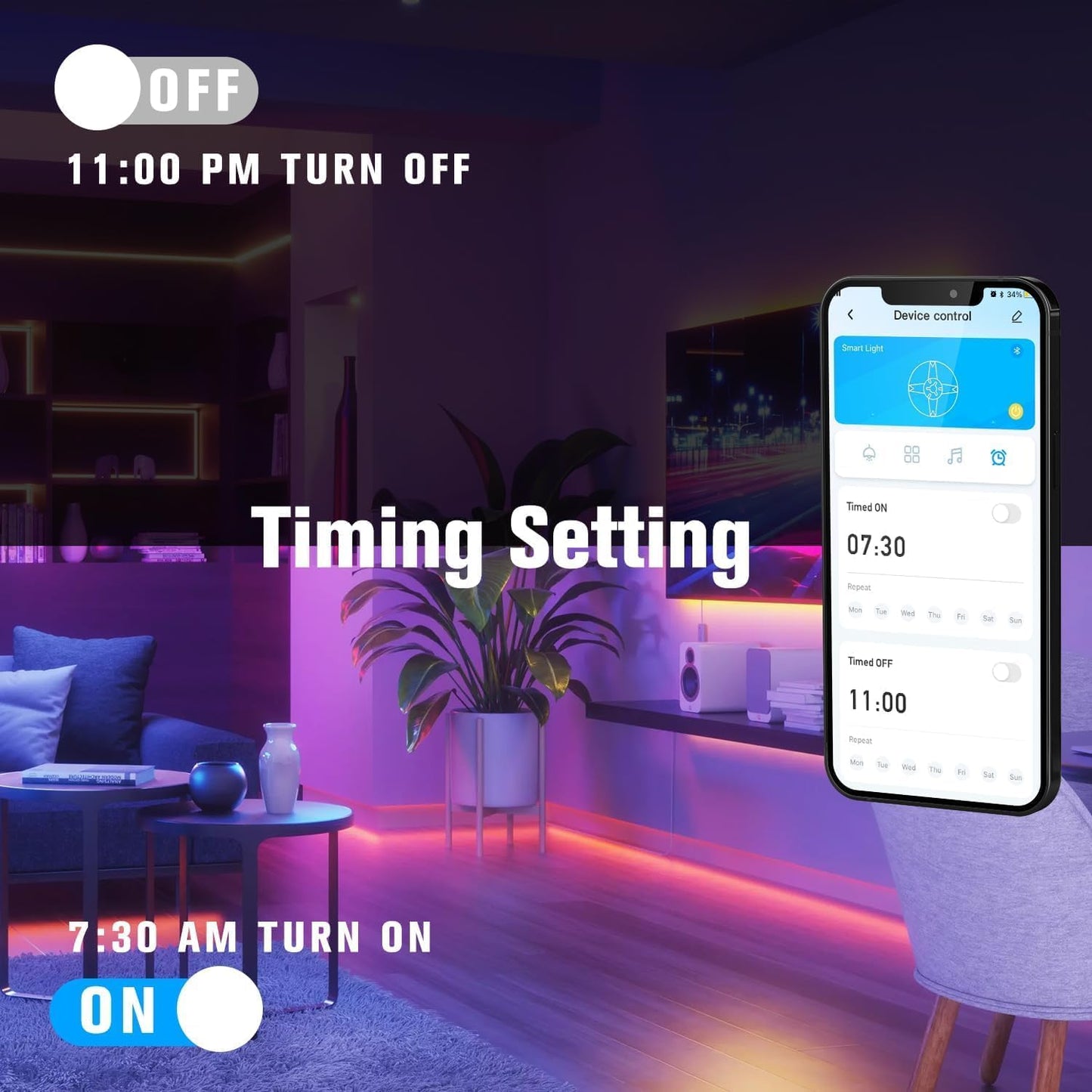 DAYBETTER LED Strip Lights 150 ft, Smart LED Lights for Bedroom, Bluetooth Led Light Strips with Remote, App Control, DIY Colors, RGB Color Changing LED Strip Lighting Music Sync, Party, Room Decor