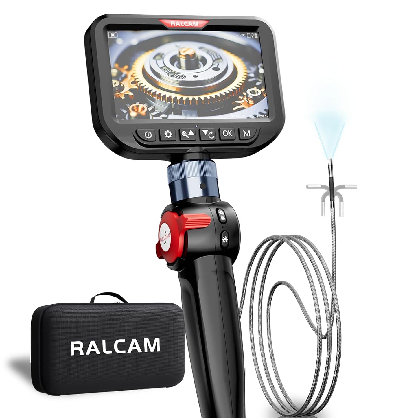3.9mm Two-Way Articulating Borescope, 5 Inch HD Industrial Endoscope Inspection Camera with Light, Stainless Steel Flexible Fiber Optic Scope Camera 0.15in Automotive Mechanics Tool