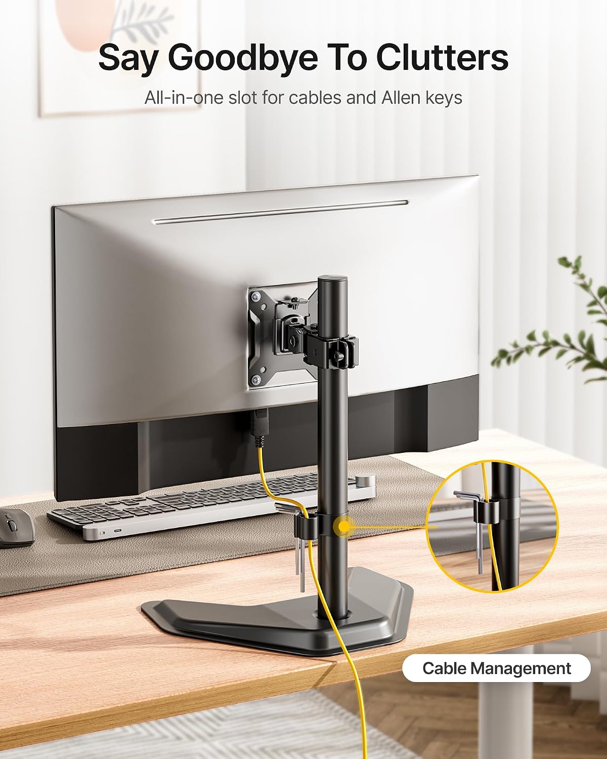 monTEK Freestanding Single Monitor Stand for 17-32" Screens, 22 lbs | Solid V-shaped base, single-screen full-motion arms, height adjustment, tilt, swivel, rotation and VESA 75/100