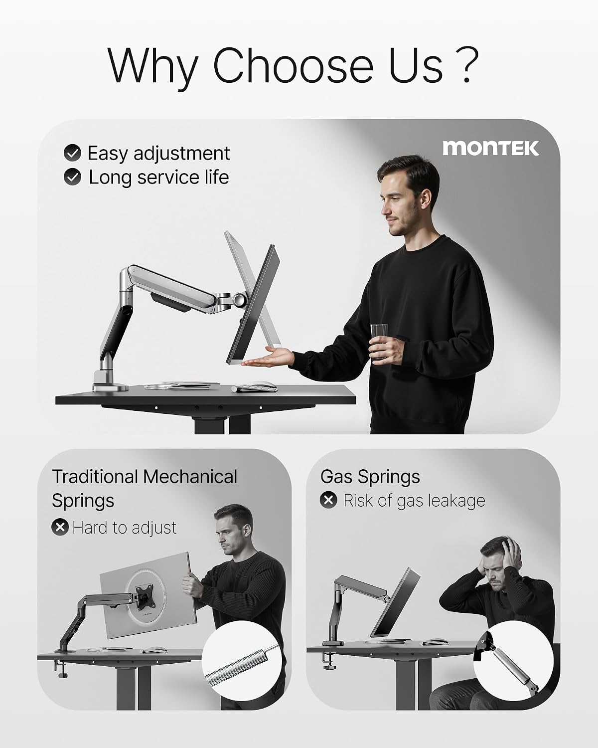 monTEK Deluxe Aluminum Monitor Arm with USB A/C for 17 to 40 Inch Screens