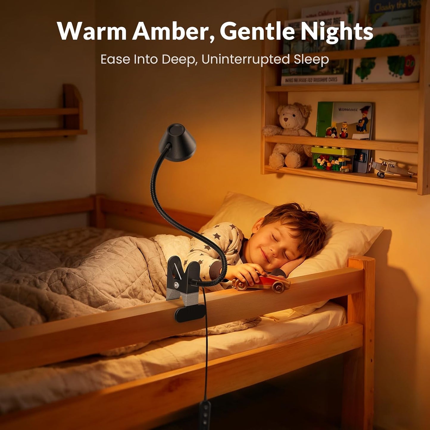 LEPOWER Clip on Light, Reading Lights for Books in Bed, 400LM, RG0 Eye-Care | 5 Colors & Stepless Dimming, Amber Glow Light & Auto Timer, Up to 2.3" Strong Clamp with Adapter for Headboard, Bedside, Desk