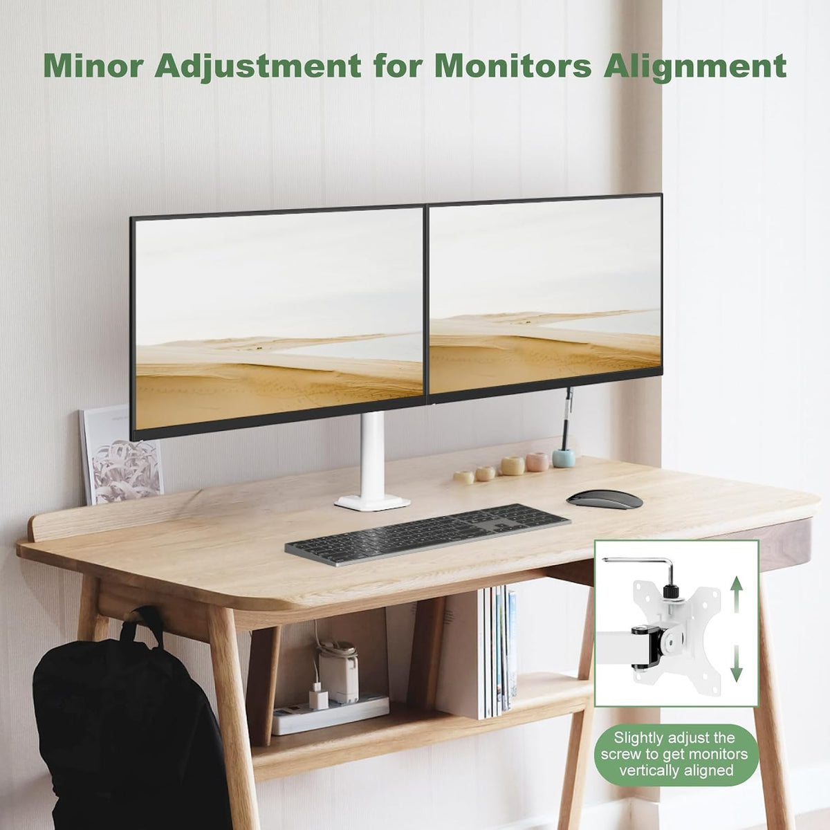 UPGRAVITY White Dual Monitor Mount Stand for Two 17"-32" Screens | Fully Adjustable Dual Monitor Arms Hold up to 17.6lbs, VESA 75x75/100x100mm, C-Clamp/Grommet Base