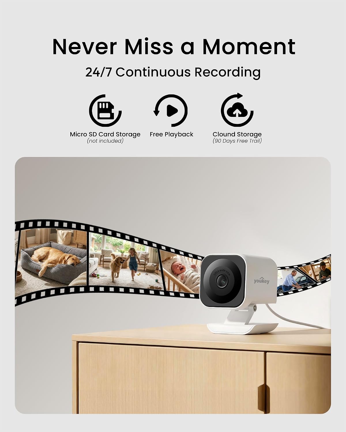 youkey Mini Magnetic Indoor Camera, 2K Plug-in Home Security Camera