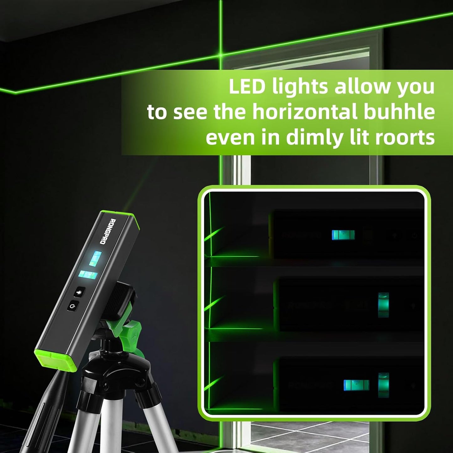 Portable Laser Level with Light -Multipurpose Magnetic Pocket Level 15Ft Cross Leveling Line,Mini Torpedo Level for Hanging Picture Wall Writing Home Renovation-Green line