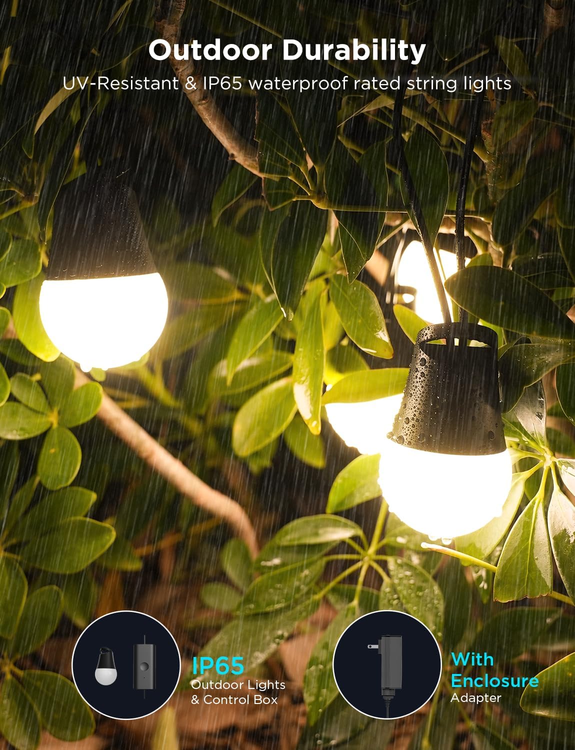 Govee Smart Outdoor String Lights 2, 144ft RGBIC Patio Lights with 45 Bulbs | Dimmable Warm White LED Bulbs, IP65 Waterproof, 47 Scene Modes for Backyard, Balcony, Work with Alexa, App Control