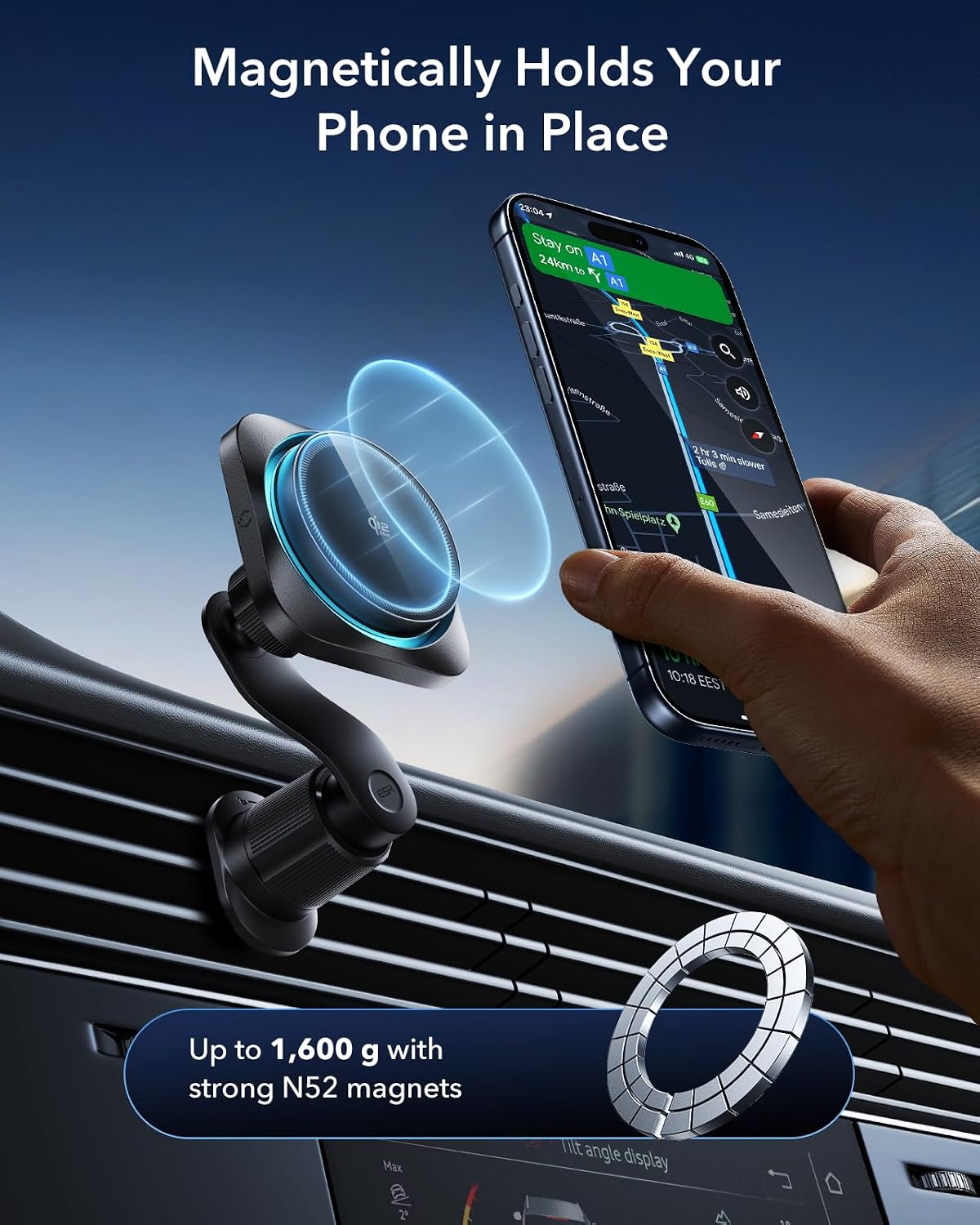 ESR OmniLock Qi2.2 25W Certified MagSafe Car Mount Charger with Cryoboost | Phone Cooling MagSafe Car Charger, 360° Rotatable, Air Vent Magnetic Car Phone Holder for iPhone 17/16 with iOS 26, S26 Ultra