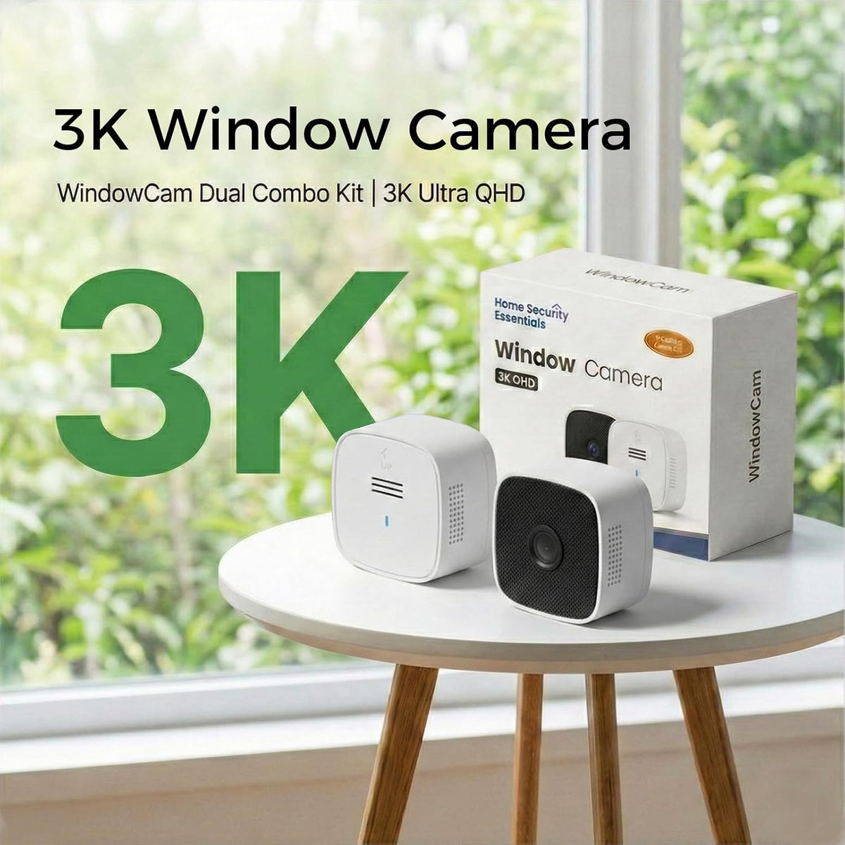 No Drill Window Camera, QHD+ 2880x1620, 2Pack Indoor Window Security Cameras with Color Night Vision for Home Security, 2.4G&5G WiFi, Motion Detection, Compatible with Alexa&Google Assistant