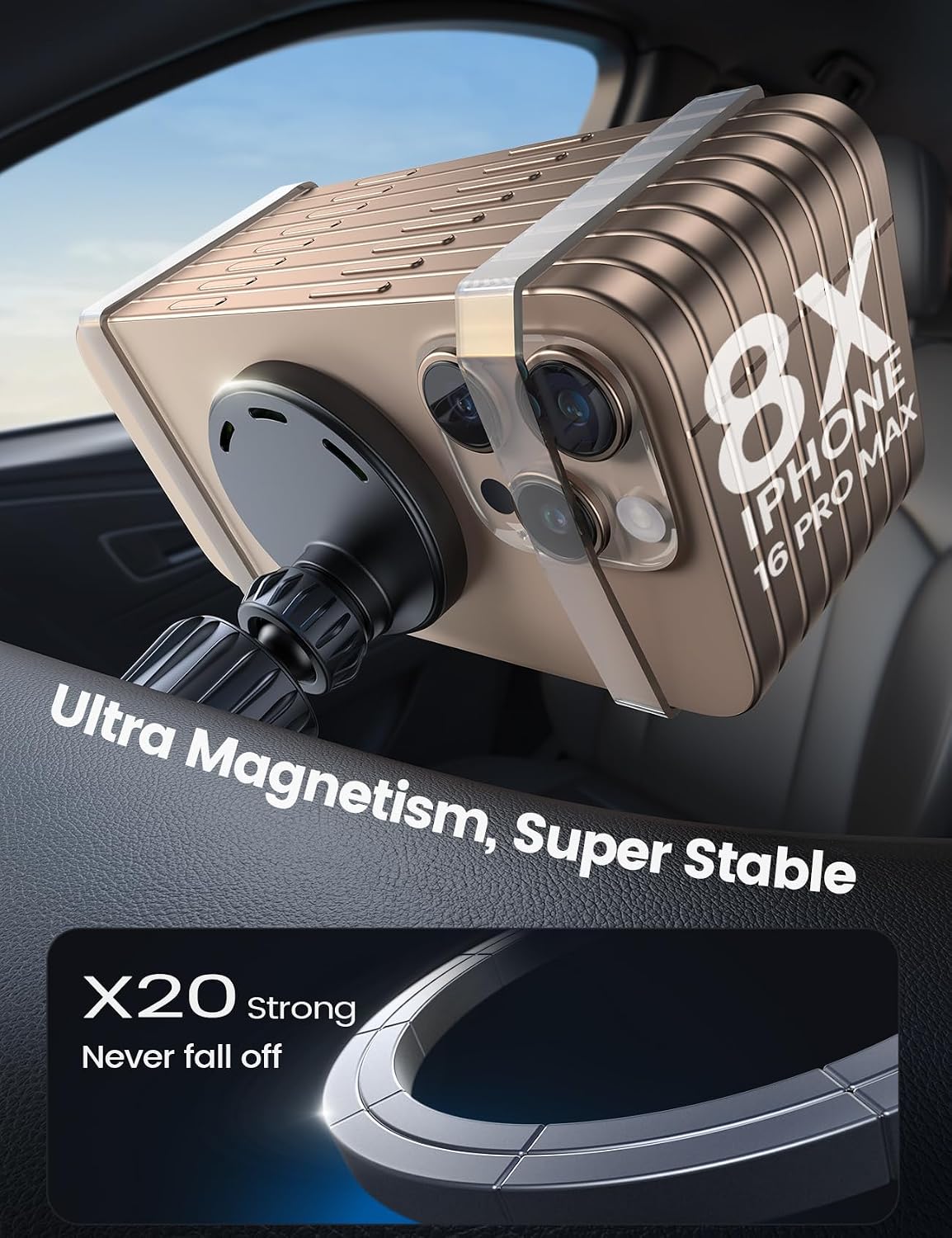 Lamicall 15W for MagSafe Car Mount Charger Vent Dashboard 360° for iPhone | 20x Strong Magnets Wireless Car Phone Holder Charger Phone Holder Accessories for Women Men for iPhone 17 16 15 Pro Max Black