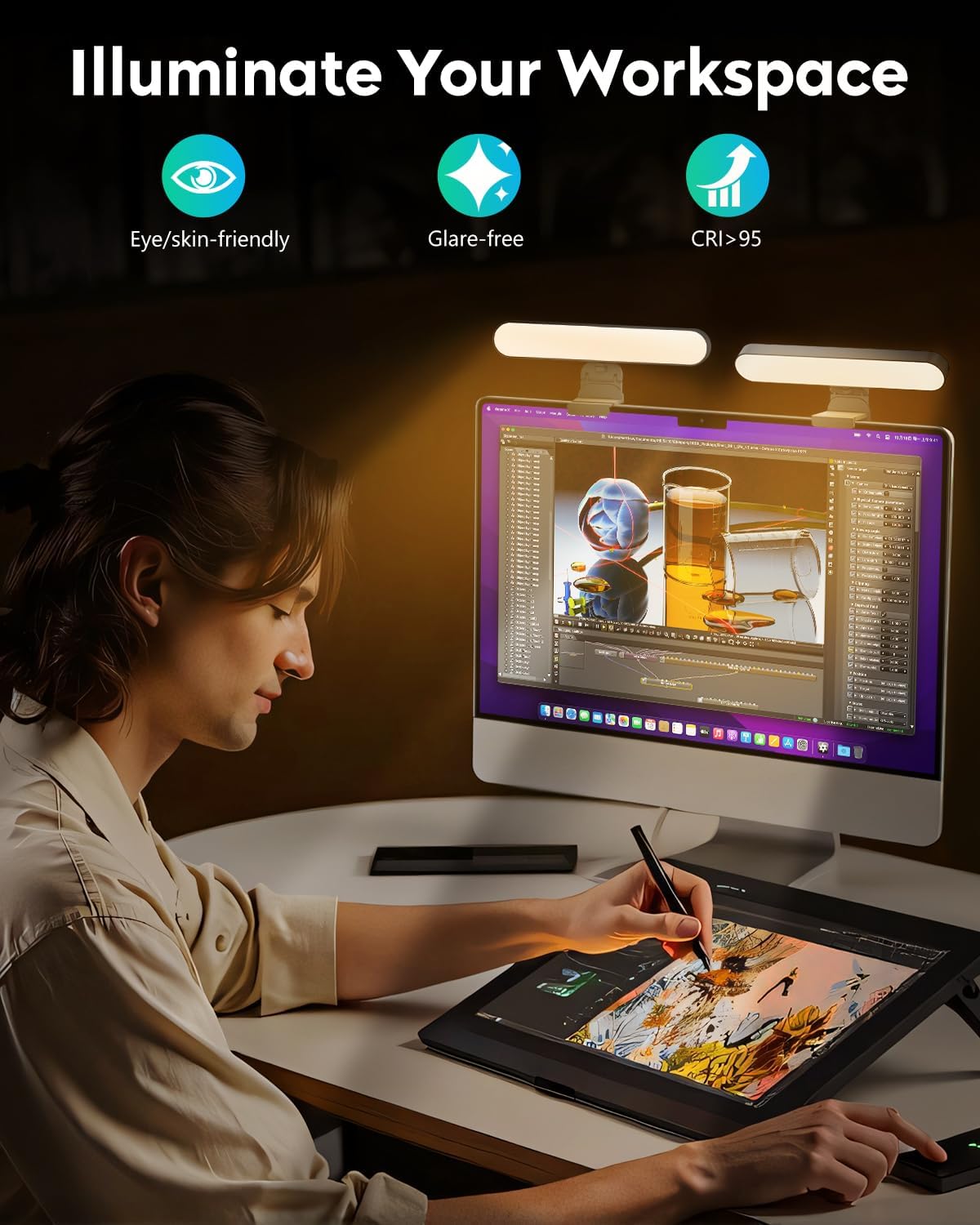 UBeesize Dual Webcam Light for Video Calls with Monitor Stand, 2-Pack