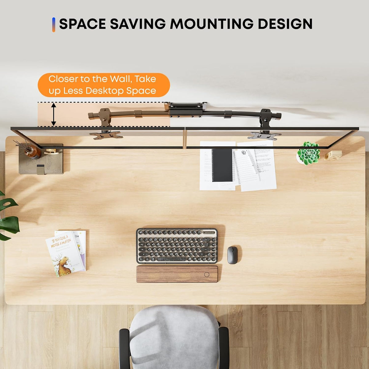 PUTORSEN Dual Monitor Wall Mount, Horizontal Assembly Mount for 2 Monitor Screens up to 27 inches,Max. 10kg, VESA 75x75/100x100mm
