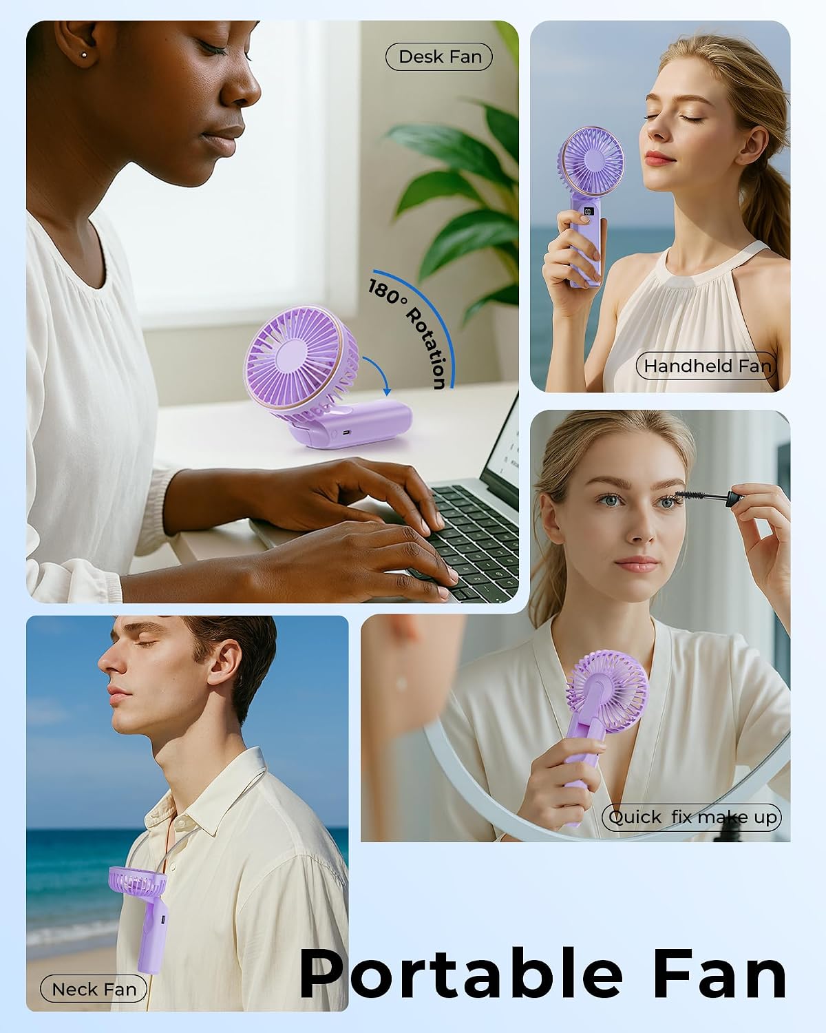TUNISE Portable Handheld Fan, 4000mAh, 180 Adjustable, 6 Speed Wind, USB Rechargeable Foldable Fan with Real-Time Electricity Display
