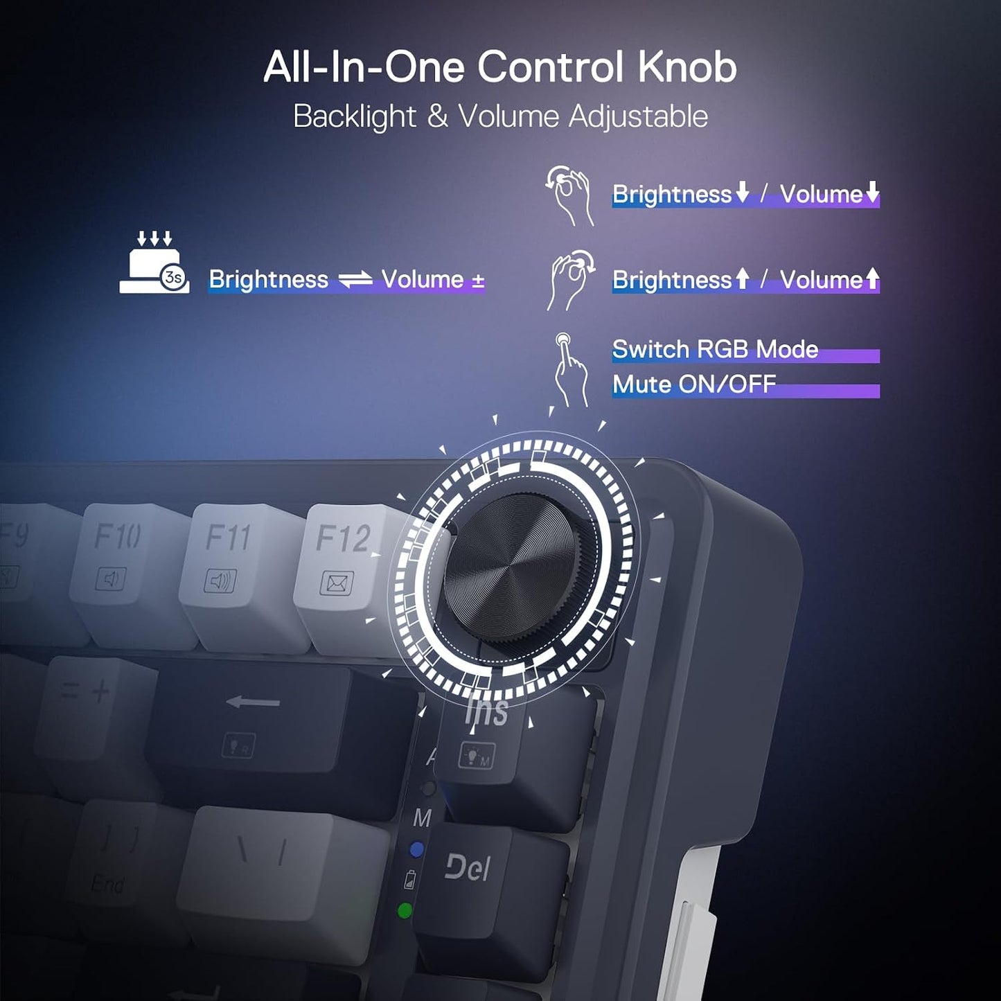 Redragon K673 PRO Wireless 81-Key RGB Gasket Gaming Keyboard, Scroll Knob | Multi-Function Control Wheel, 0-Delay Tri-Mode, Cushioned 5-Layer Noise Dampening for Creamy Thocky Sound, Compact 80% Size