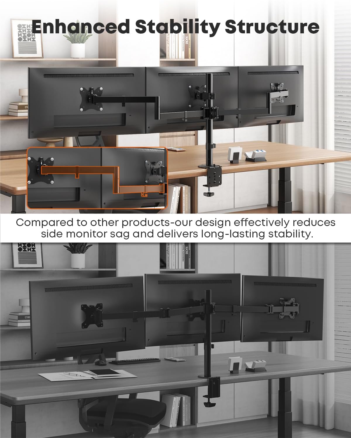 Triple Monitor Mount,Full Motion Arm Fits up to 27 inch | Three Monitor Desk Mount,Cable Management,22 lbs Weight Capacity per Arm,VESA 75/100mm,Black