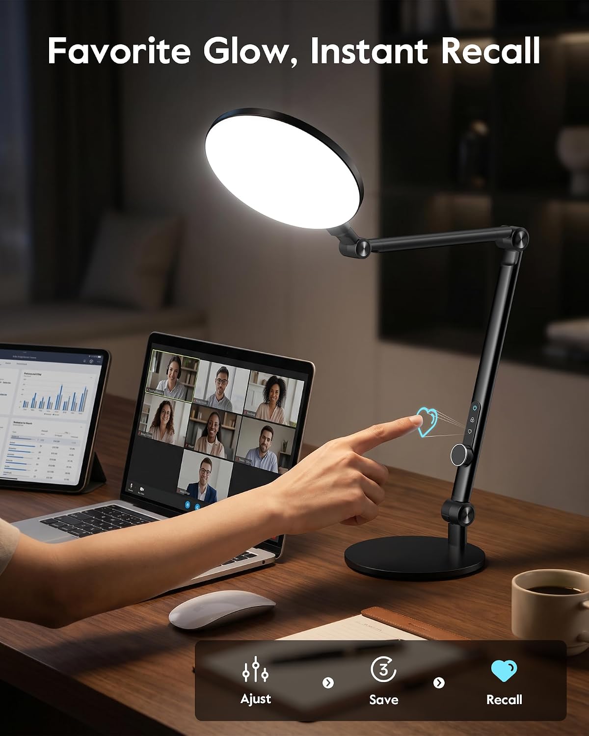 LitONES Desk Lamp for Home Office, Professional Video Call Light