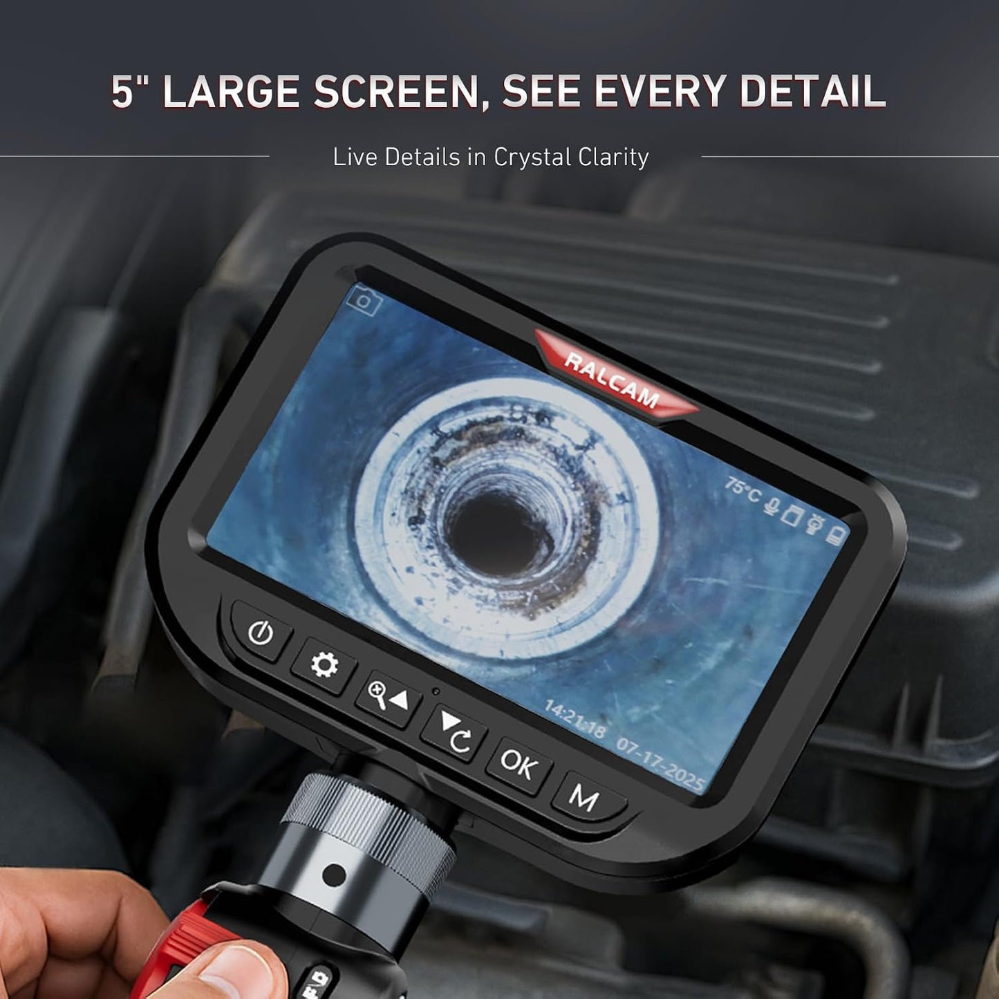 3.9mm Two-Way Articulating Borescope, 5 Inch HD Industrial Endoscope Inspection Camera with Light, Stainless Steel Flexible Fiber Optic Scope Camera 0.15in Automotive Mechanics Tool