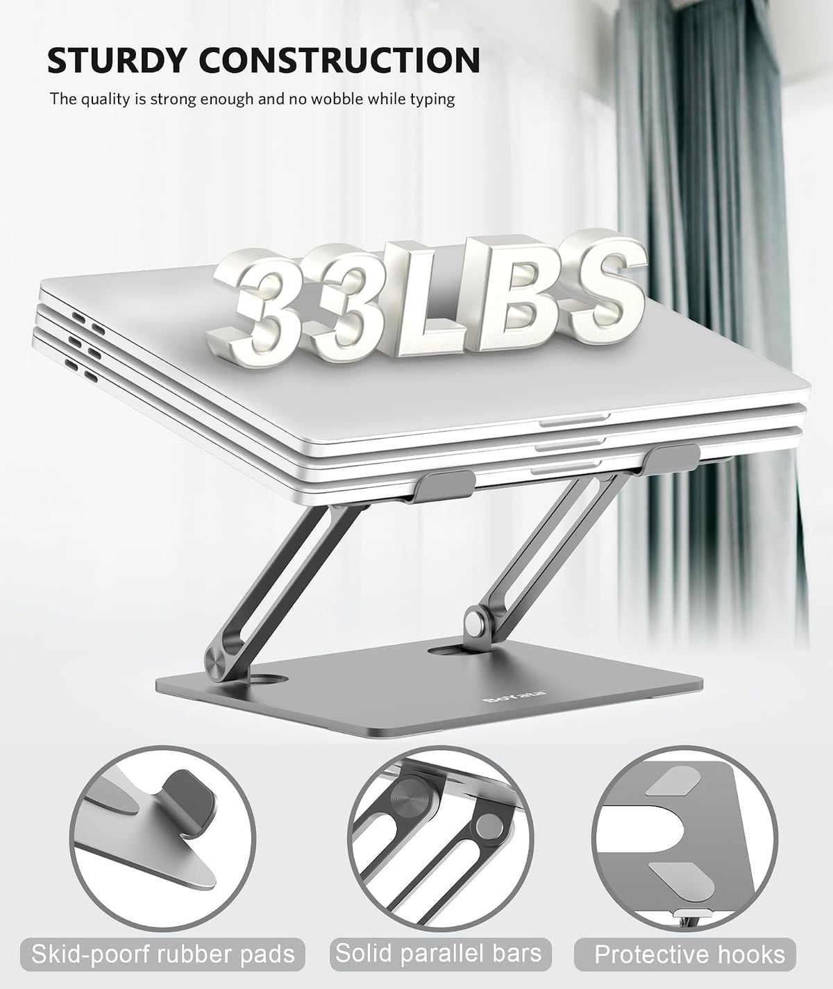 BoYata Laptop Stand, Adjustable Multi-Angle Riser, Up to 17 Inches,Gray