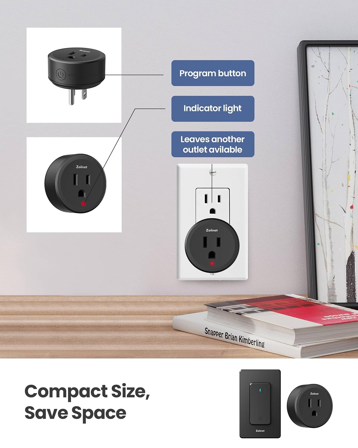 Zoiinet Remote Control Outlet Plug Switch, Buckle Design & Removable Wireless Light Switch, 300 ft, 1500W On Off Power Switch for Household Appliances, No Wiring No WiFi, Programmable, Black