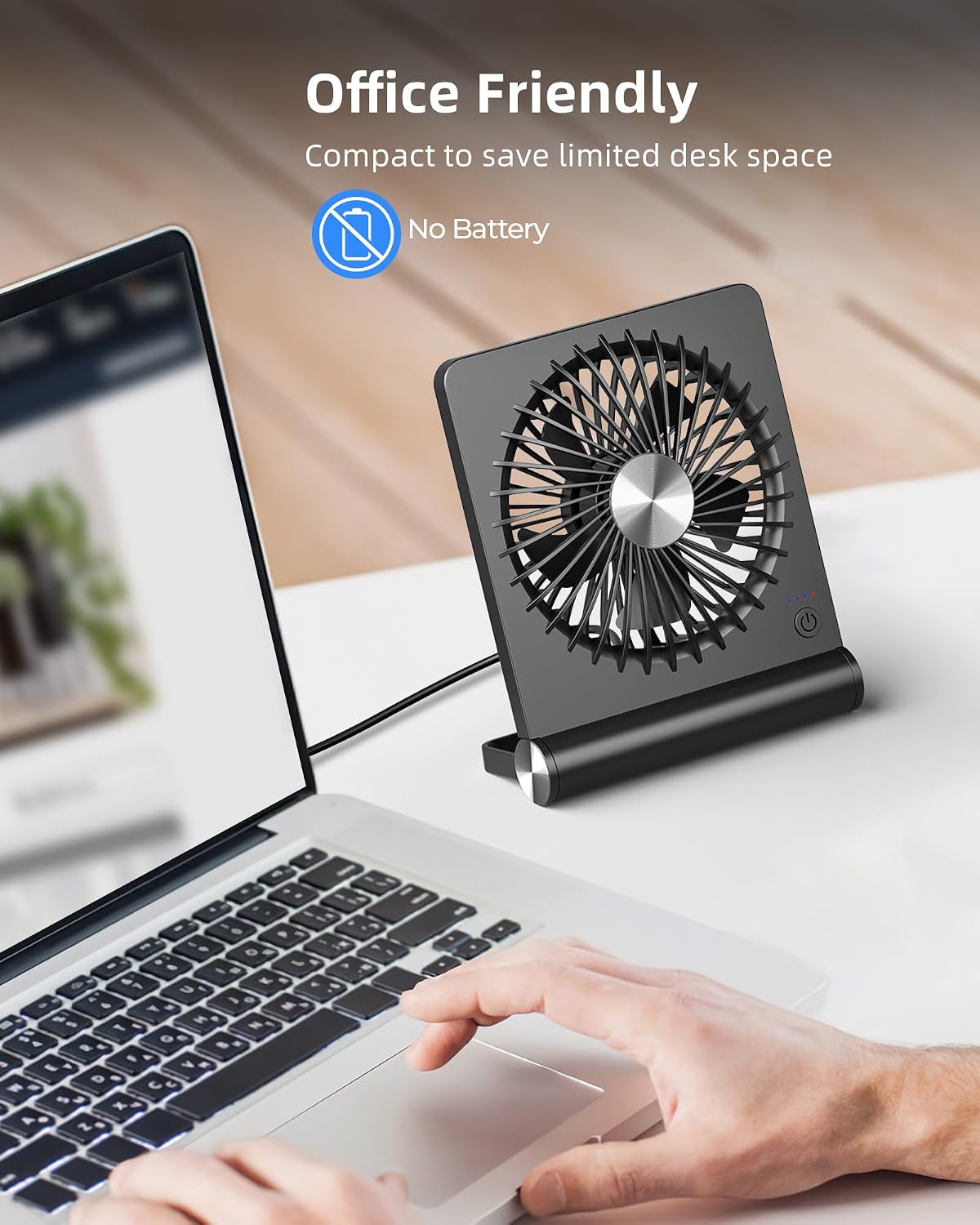 Koonie USB Desk Fan, Strong Wind Ultra Quiet Small Mini Fan | 220° Tilt Folding & 3 Speeds Adjustable, USB-C Powered Personal Fan for Home Office Desktop, Black, NO BATTERY