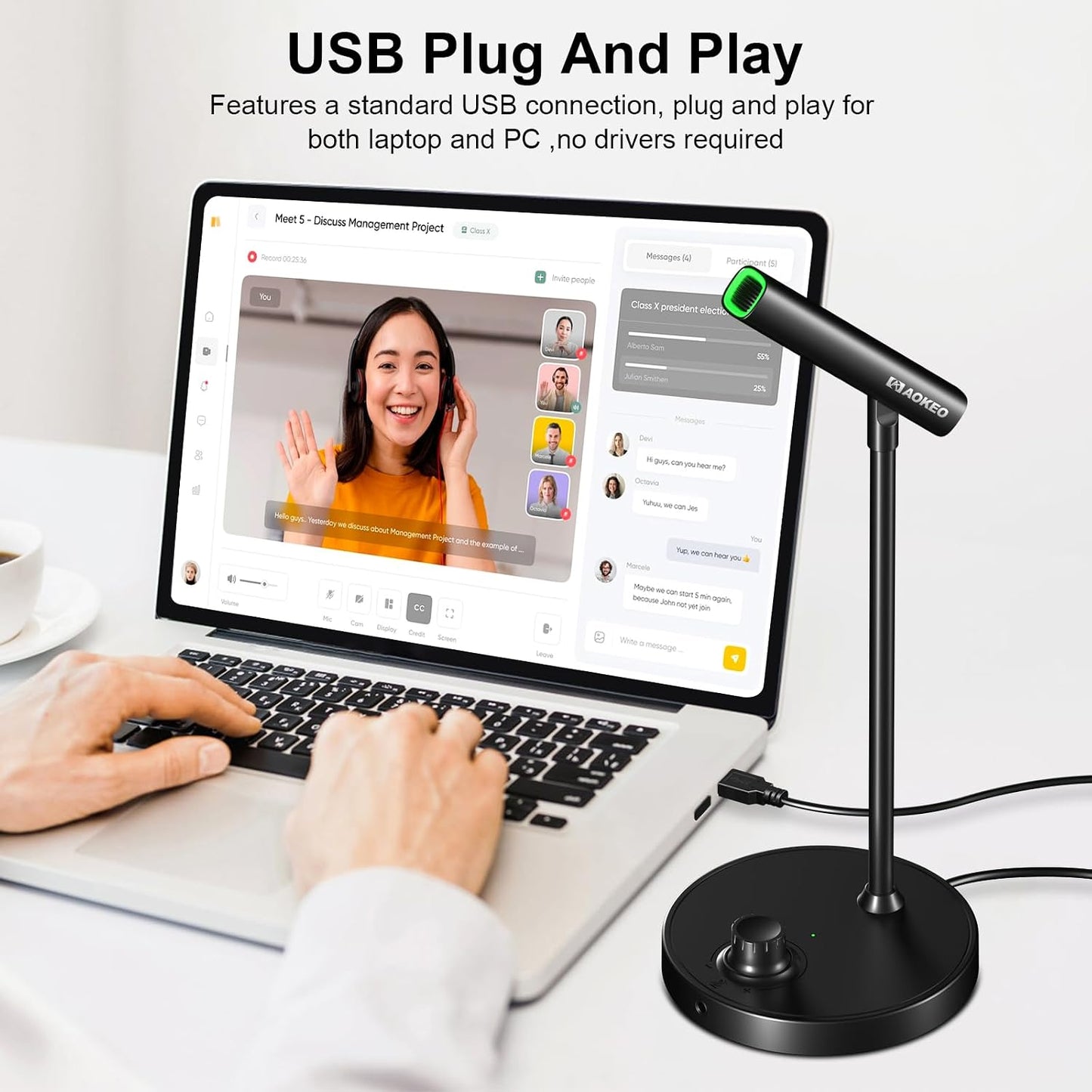 USB Desktop Microphone, Computer Microphone for PC with Noise Cancellation & Click to Mute Function for Recording, Gaming, Podcasting, Streaming, YouTube, Mac, Laptop