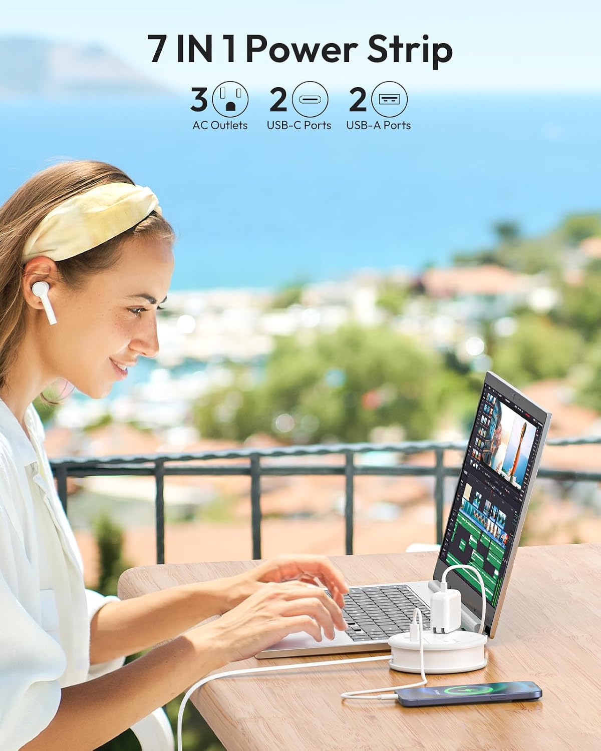 NTONPOWER Travel Power Strip, Travel Essentials, Cruise Essentials 2026 | Cruise Approved Power Strip, 3 Outlets 4 USB Ports(2 USB C), 4FT Wrapped Around Cord, Beach Vacation Essentials, Travel Gift