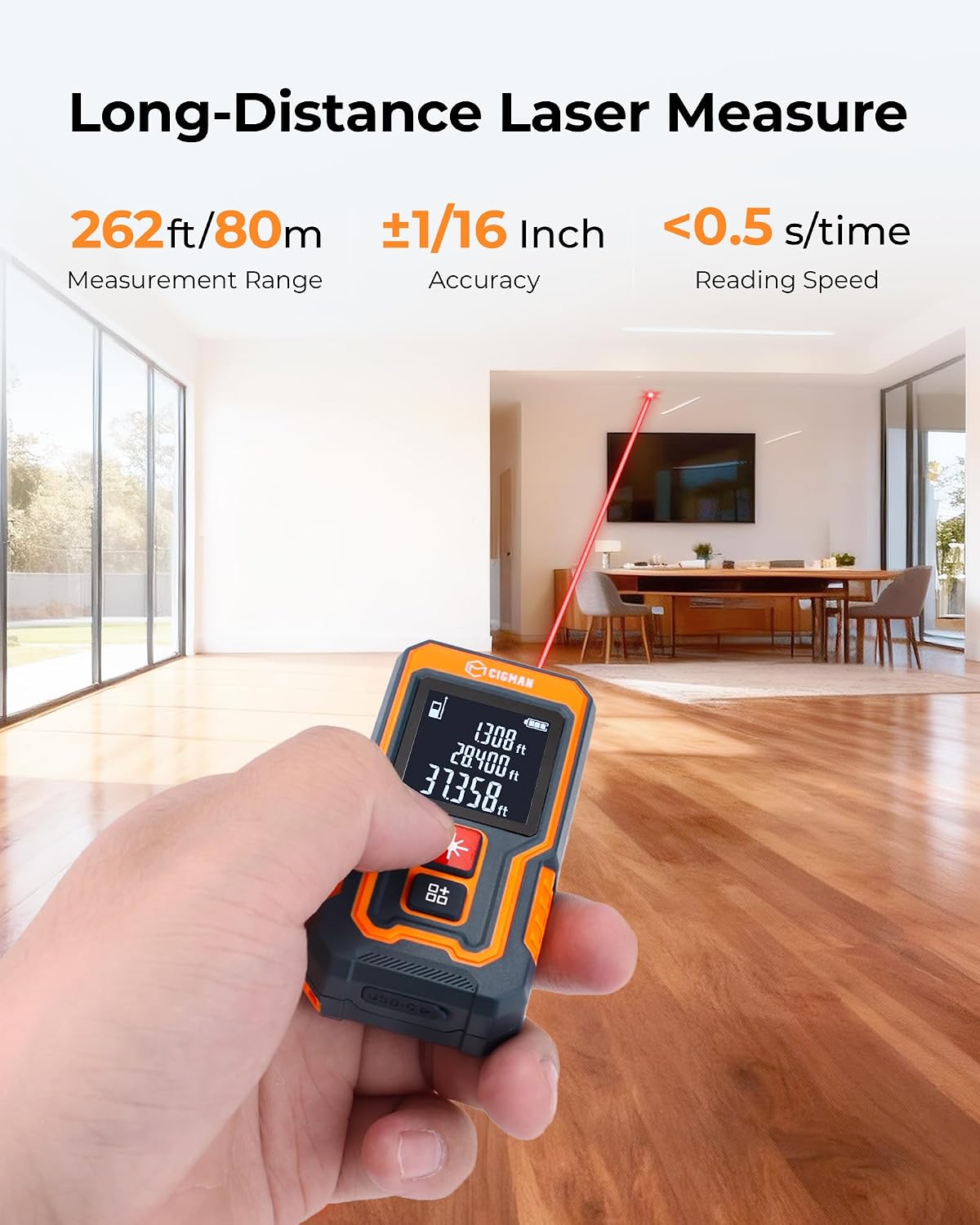 Mini Laser Measuring Tool, 262Ft Laser Tape Measure for Home&DIYers | Pocket-Size, Accurate, 4 Units Ft/Ft+in/in/M, Multi Modes, Backlit LCD, Rechargeable Laser Measure, Easy One-Hand Operation
