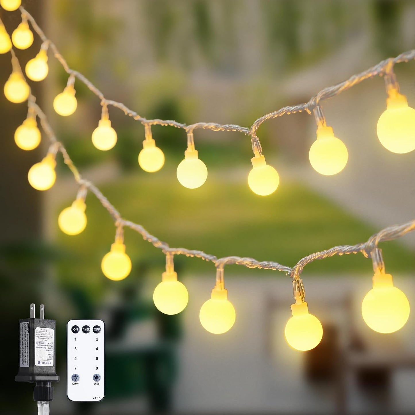 100ft Warm White Globe String Lights Indoor Outdoor Waterproof with Remote | 200 LED Christmas fairy Lights Plug in, Connectable Hanging Lights for Bedroom Classroom Patio Valentines Day Decorations