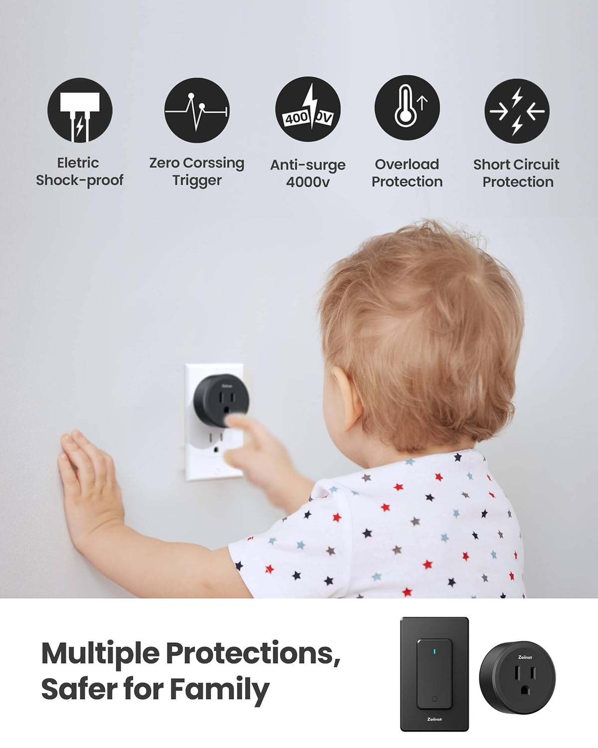 Zoiinet Remote Control Outlet Plug Switch, Buckle Design & Removable Wireless Light Switch, 300 ft, 1500W On Off Power Switch for Household Appliances, No Wiring No WiFi, Programmable, Black