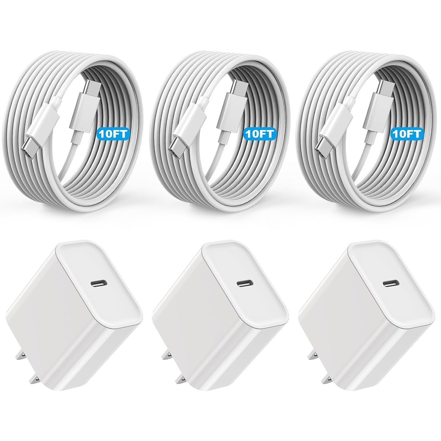 [Apple MFi Certified]Long 10Foot USBC to USBC Cable Fast Charging for iPhone 17/16e/15,3Pack 20W Fast Apple Phone Charger Block 10FT Type C Cord for iPhone 17 Air/17/16/15 Pro/Pro Max/iPad Pro/AirPods