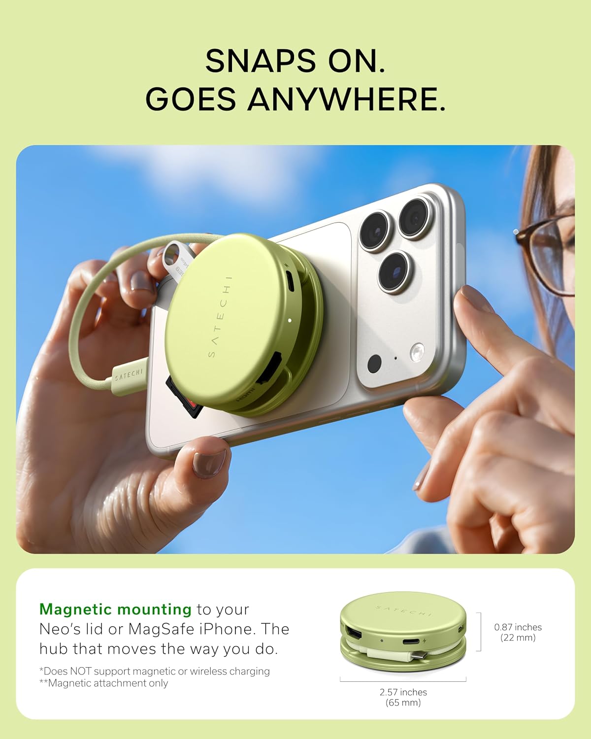 Satechi OntheGo 5-in-1 USB-C Hub, 4K/60Hz HDMI, SD Card Reader, Citrus