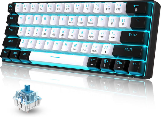Snpurdiri 60% Wired Mechanical Gaming Keyboard (Black-White, Blue Switches)