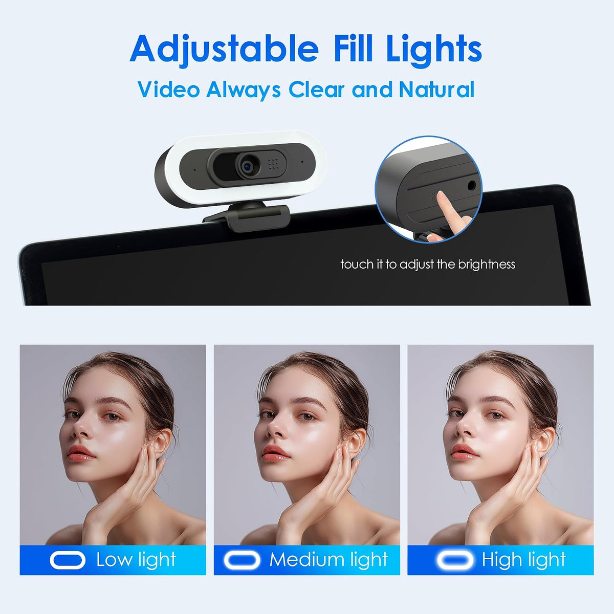 saylas 2K Webcam with Lights, HD Webcam for PC, 2K@60FPS Web cam with Microphone, 65° FOV, Autofocus, Noise Cancellation, Privacy Cover, Web Camera for Computer/Laptop, USB Streaming Computer Camera