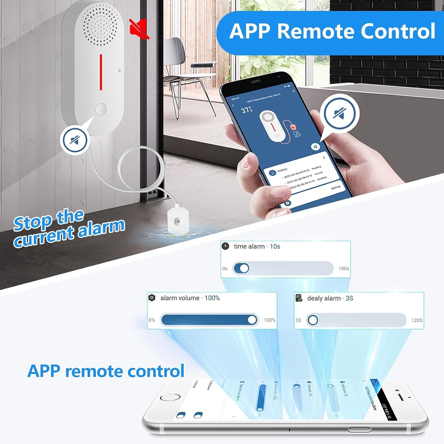 Water Detector Alarm, Smart Water Sensor Alarm Water Leak Detector, 100dB Water Detector Alarm with App Remote Monitor, Wireless Tank Level Monitor for Basement,Kitchen,Bathroom.1PCS