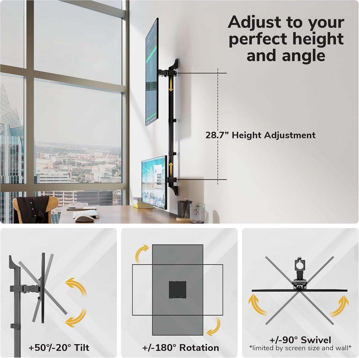 Mount-It! Dual Stacked Monitor Wall Mount, Heavy-Duty Steel, 17-49 in 44lb