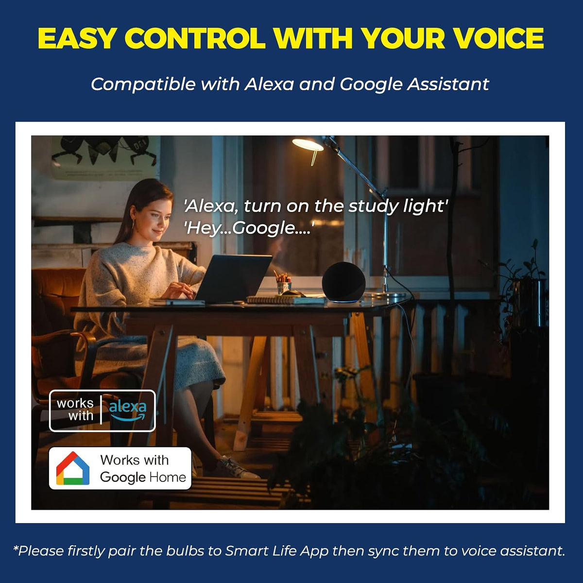 Lightinginside E12 Smart Light Bulbs Work with Alexa/Google Home, 4PCS