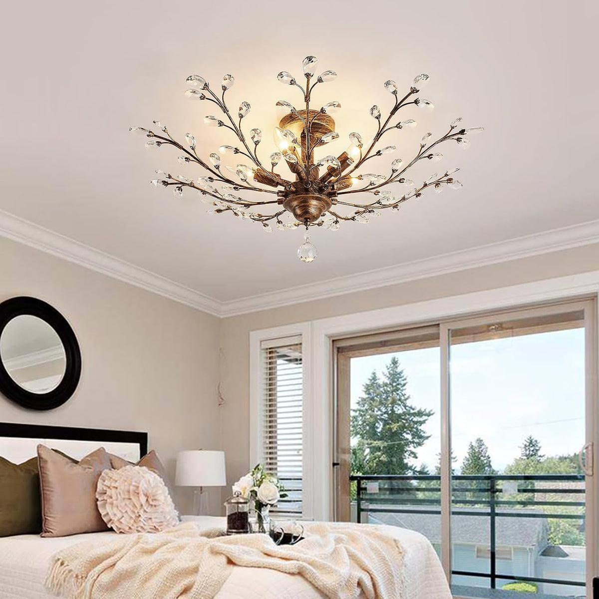 CVKASH 5 - Light Vintage Crystal Chandelier Modern Bronze Branche Ceiling Light Fixture Farmhouse for Kitchen Dining Room Living Room Bedroom Hallway Foyer
